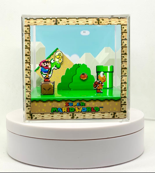 Super Mario World SNES Cubic Diorama | Mario Cube Diorama | Super Mario Cube | Mario Cube Diorama | Video game diorama | Diorama Mario | Cube Shadow Box | Super Mario Cube